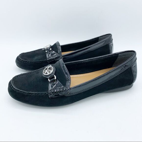 Coach Black Fonda Black Suede and Patent Leather Loafers Flats Driving Moc 6.5 - Picture 2 of 16